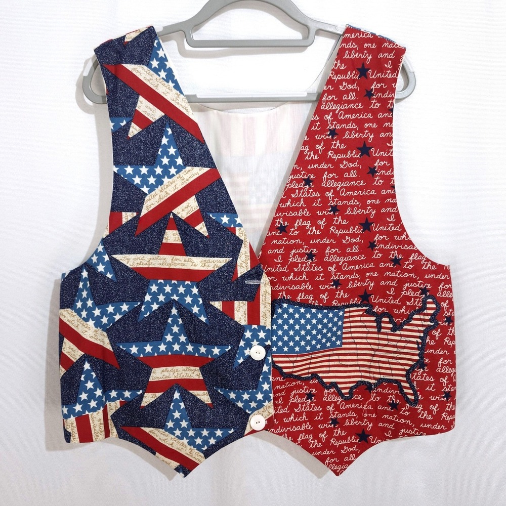 Handmade Button Front Vest Patriotic American Stars Stripes Pledge Of Allegiance